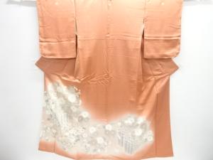 御所車に秋草模様刺繍三つ紋色留袖(比翼付き)